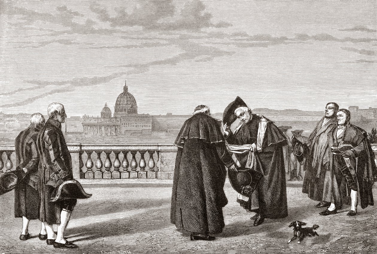 Auf dem Pincio-Hügel, Rom, Italien, mit dem Petersdom im Hintergrund im späten 19. Jahrhundert. Aus Italienische Bilder von Rev. Samuel Manning, veröffentlicht um 1890. von Reverend Samuel Manning