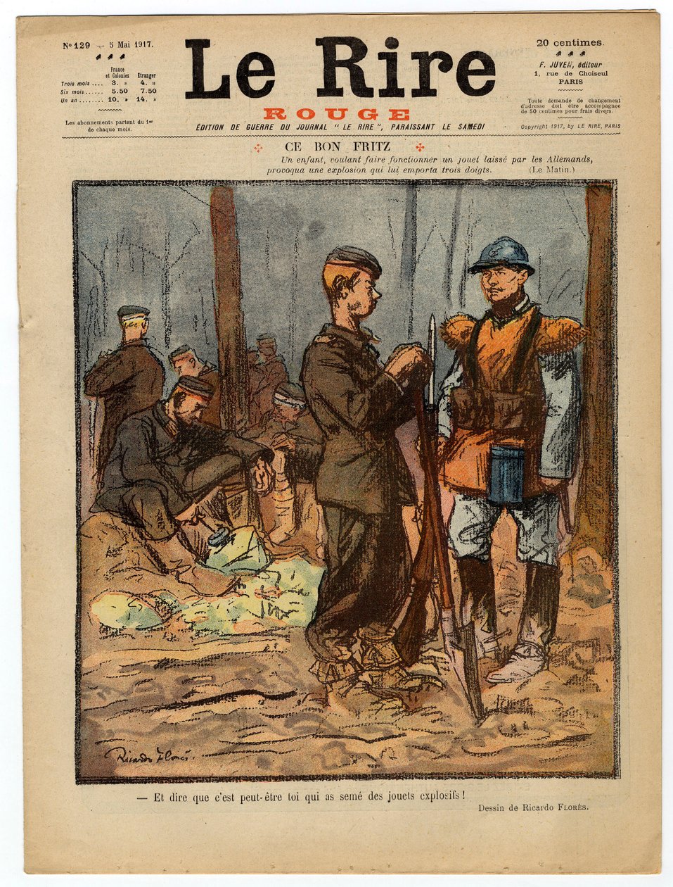 Titelbild von „Das rote Lachen“, satirisch in Farben von Ricardo Flores