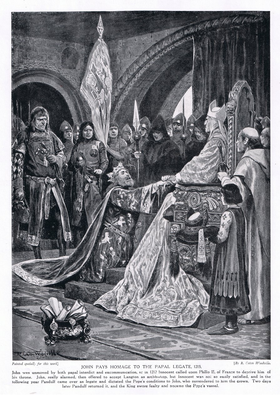 Johannes huldigt dem päpstlichen Legaten AD1213, 1920er Jahre von Richard Caton Woodville junior
