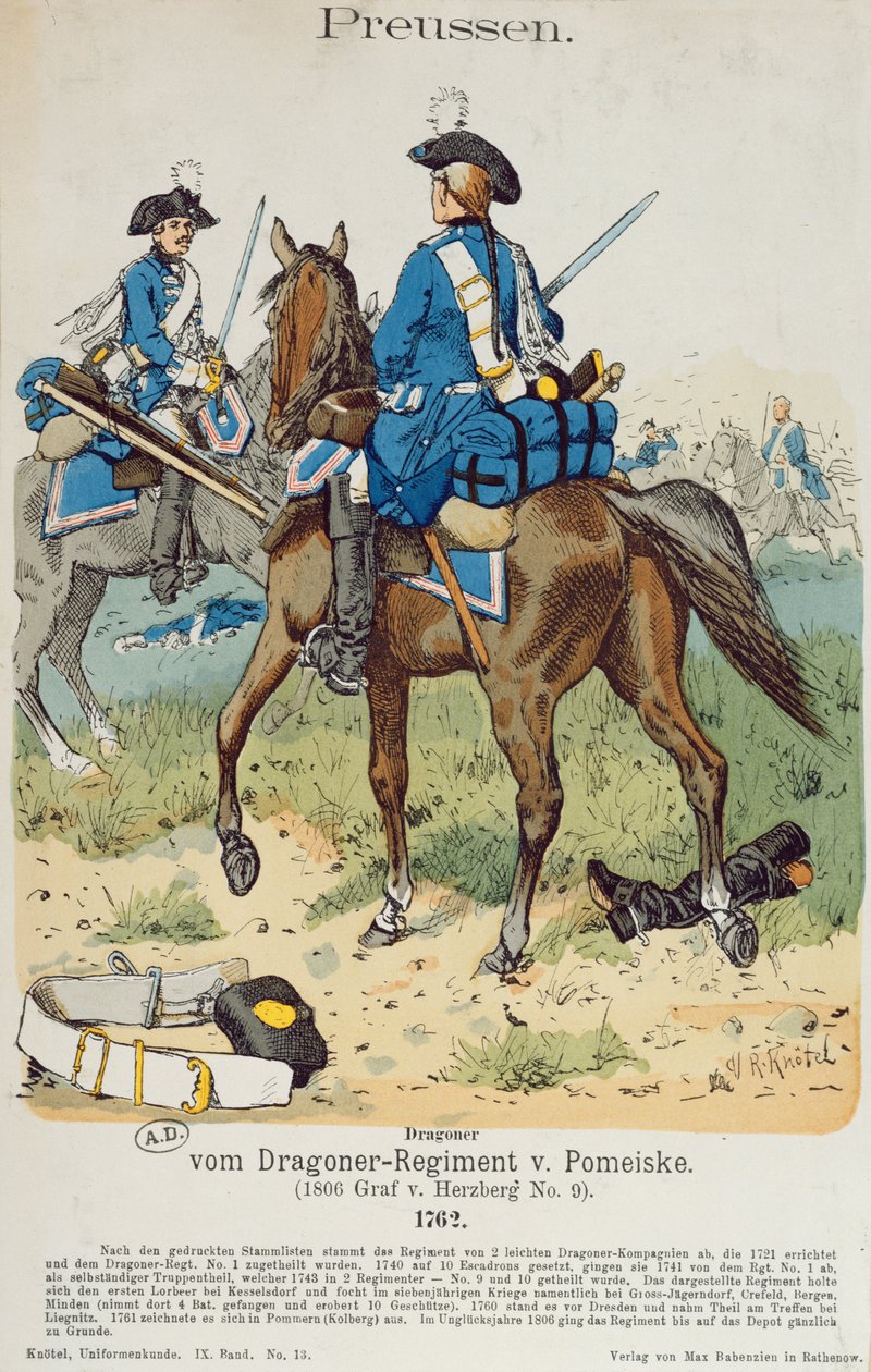 Dragoner im Regiment von Pomeiske im Jahr 1762, ca. 1890 von Richard Knoetel