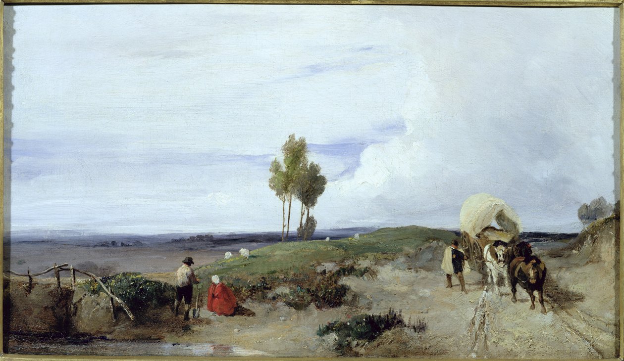 Eine Furt auf der Straße von Boulogne nach Paris, Blick auf St. Omer, ca. 1824 von Richard Parkes Bonington