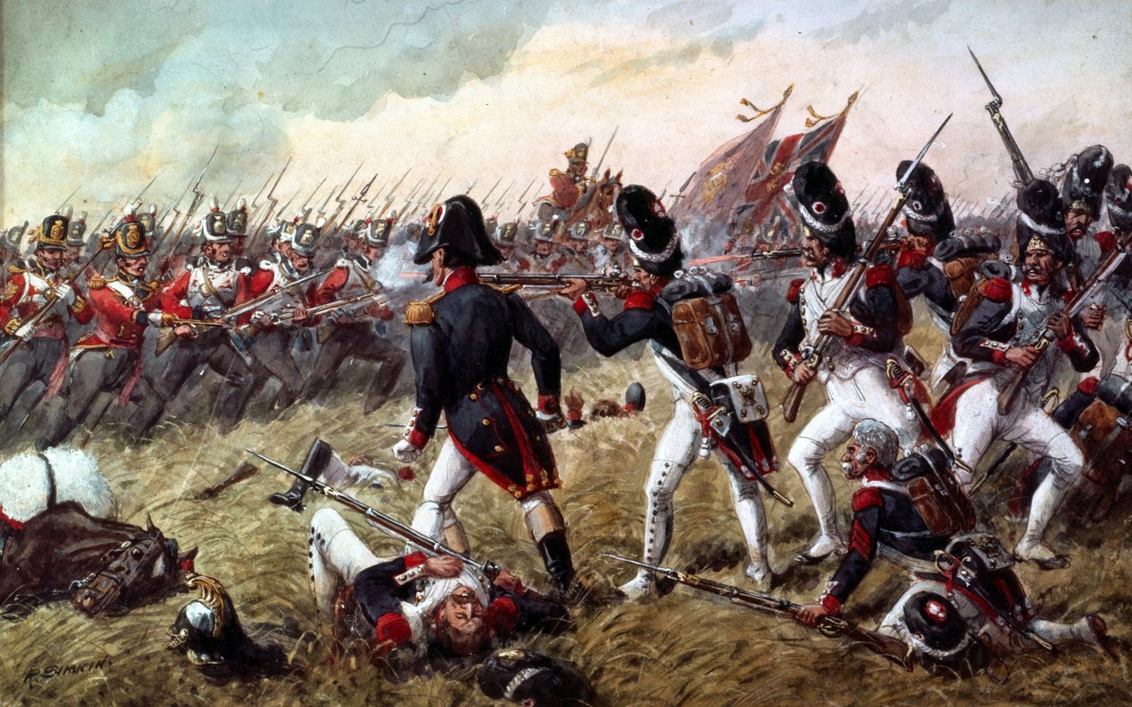 Das 3. Regiment der Fußgardisten wehrt den letzten Angriff der alten Garde in der Schlacht von Waterloo am 18. Juni 1815 ab von Richard Simkin