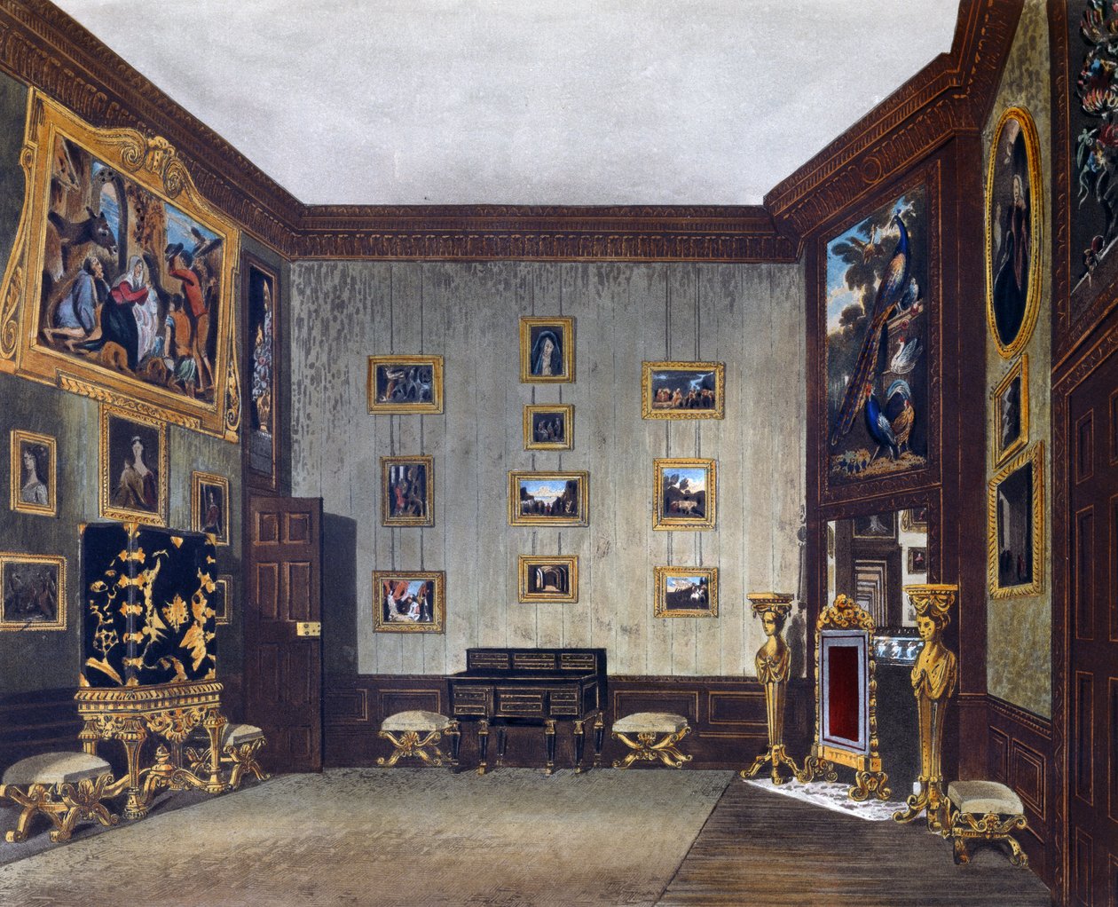 Schreibzimmer des Königs, aus Die Geschichte der königlichen Residenzen von Richard (after) Cattermole