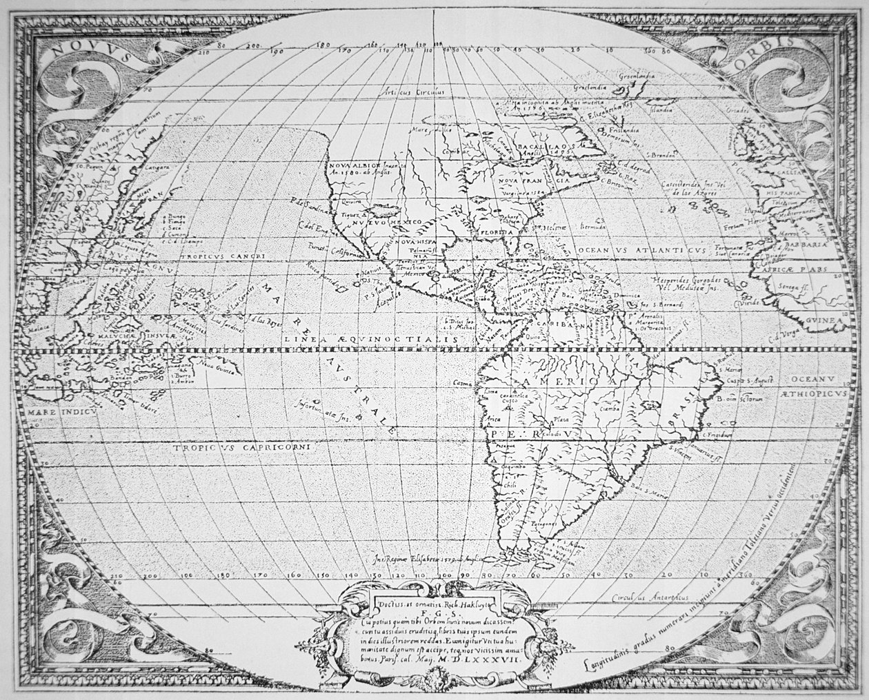 Karte der Neuen Welt 1587 von Richard (after) Hakluyt