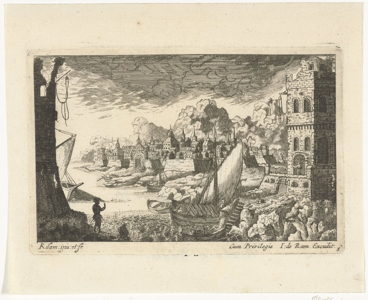 Stadtansicht mit Fischerhafen und anlegendem Boot von Richard Adam