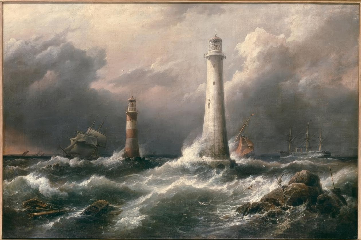 H.M.S. Lord Warden vor den Eddystone-Leuchttürmen von Richard Brydges Beechey