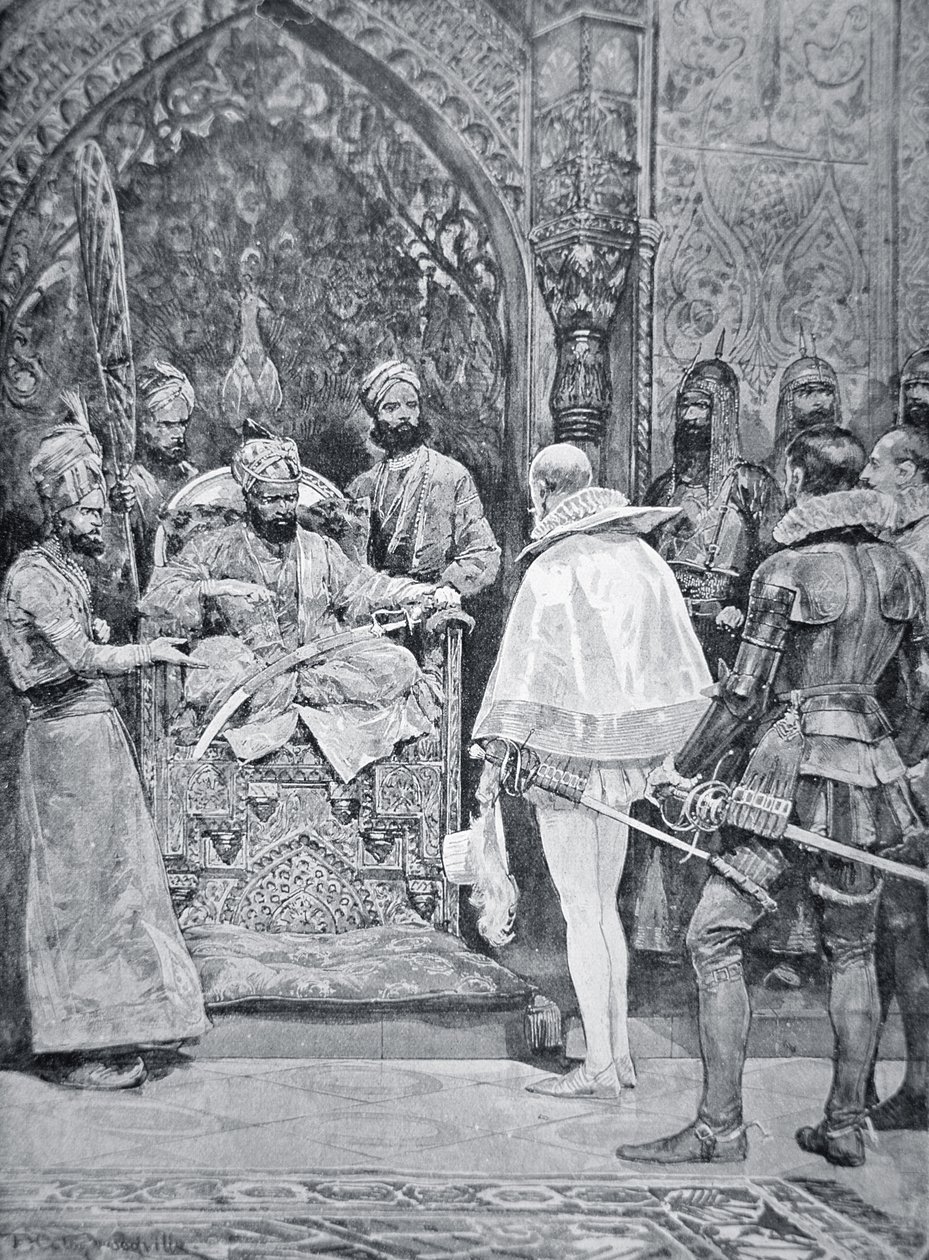 Akbar der Große empfängt die Botschafterin von Königin Elisabeth im Jahr 1599 von Richard Caton (after) Woodville