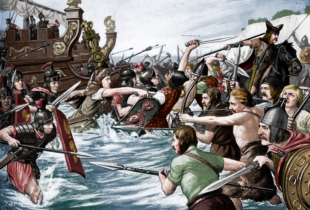 Die Landung von Julius Caesar in Britannien, 55 v. Chr., ca. 1920er von Richard Caton II Woodville