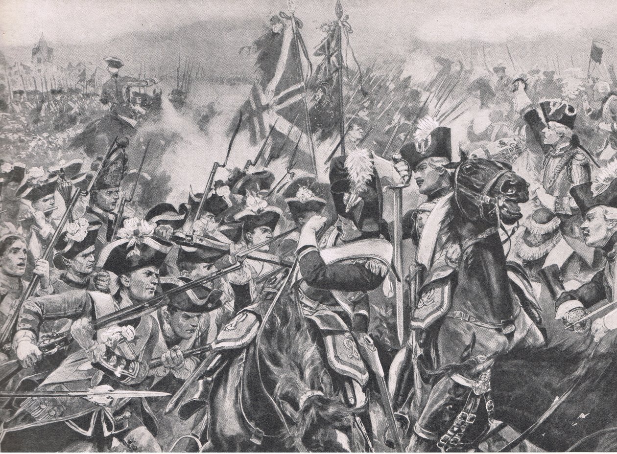 Die Schlacht von Minden, 1. August 1759, Illustration aus Britische Schlachten zu Land und zu Wasser, 1915 von Richard Caton Woodville junior