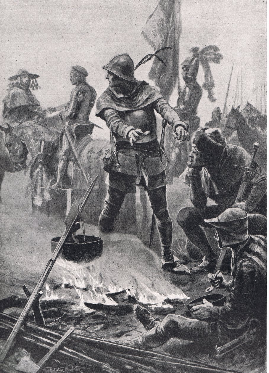 Der Prinz von Wales verabschiedet sich von Kardinal de Talleyrand-Périgord am Morgen der Schlacht von Poitiers, 19. September 1356, Illustration aus Britische Schlachten zu Land und zu Wasser, veröffentlicht von Casse von Richard Caton Woodville junior