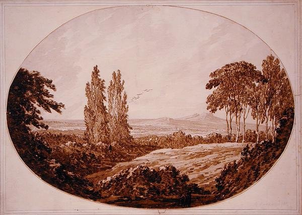 Landschaft, Bäume und felsige Hügel von Richard Cooper