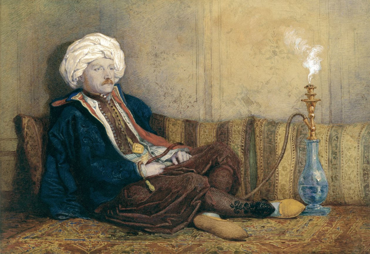 Porträt von Sir Thomas Philips in östlicher Tracht, liegend mit einer Wasserpfeife von Richard Dadd