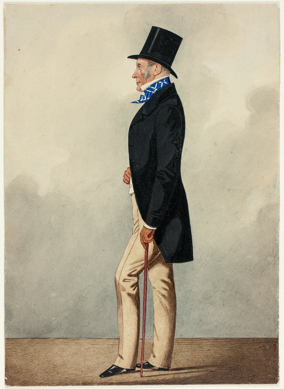 Porträt eines Mannes im schwarzen Mantel und blauer und weißer Krawatte von Richard Dighton
