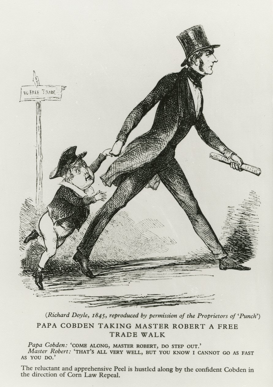Papa Cobden nimmt Meister Robert auf einen Freihandels-Spaziergang, 1845 von Richard Doyle