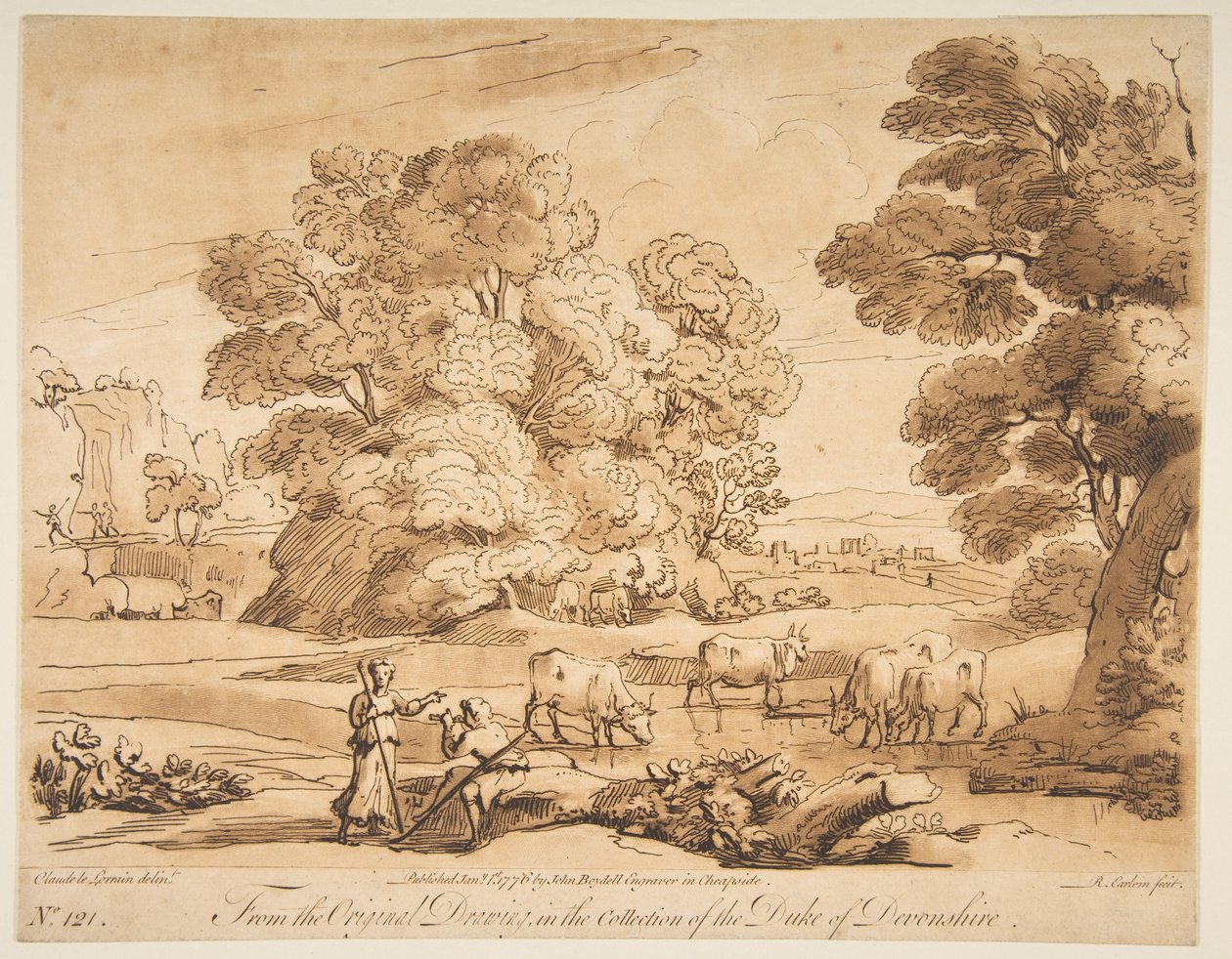 Landschaft mit Schäfer und Schäferin, 1776 von Richard Earlom