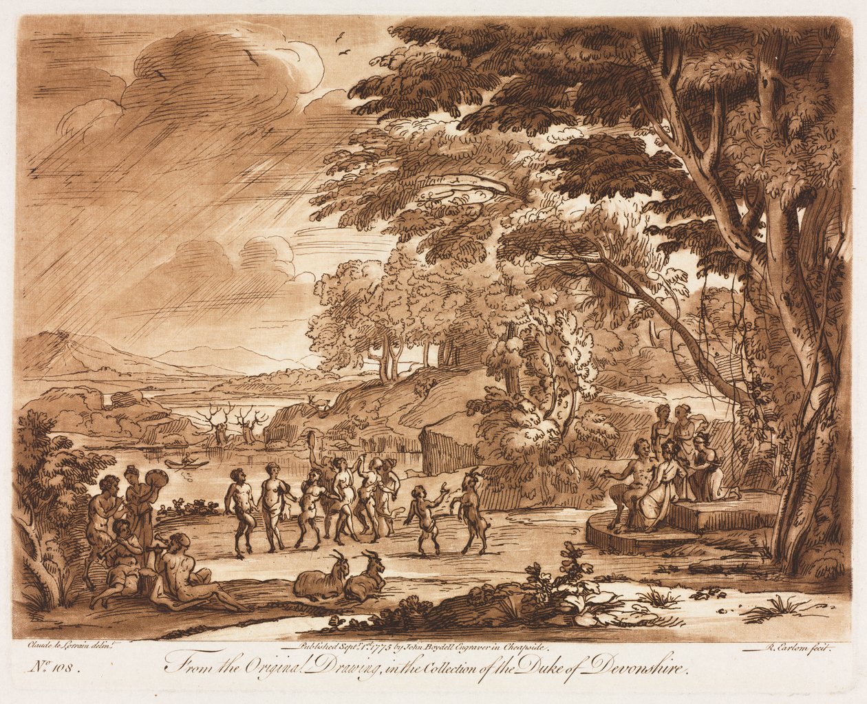 Liber Veritatis: Nr. 108, Landschaft mit tanzenden Satyrn und Nymphen von Richard Earlom
