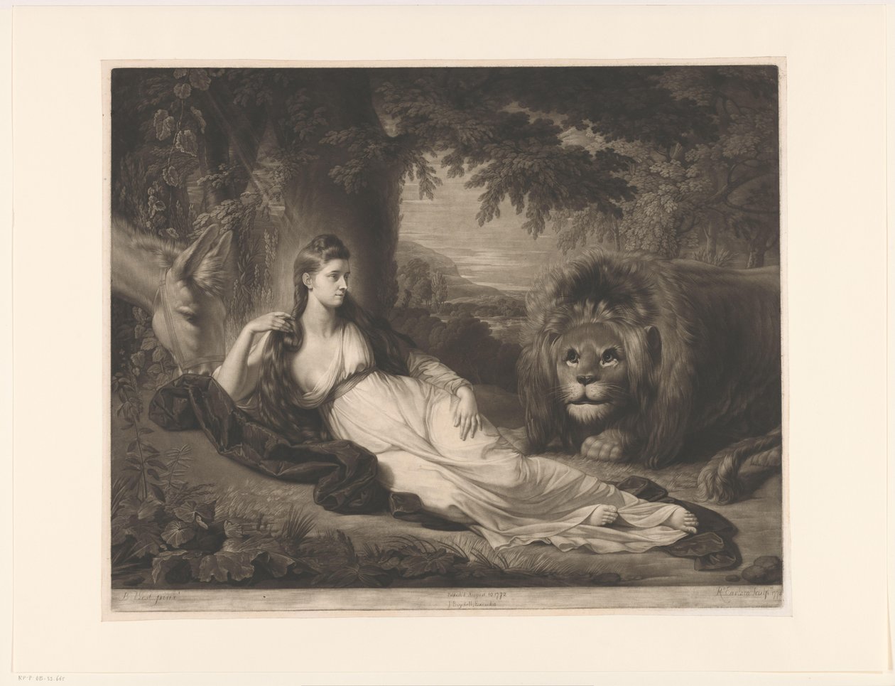 Porträt von Mary Lawrence mit einem Löwen in einer Landschaft von Richard Earlom