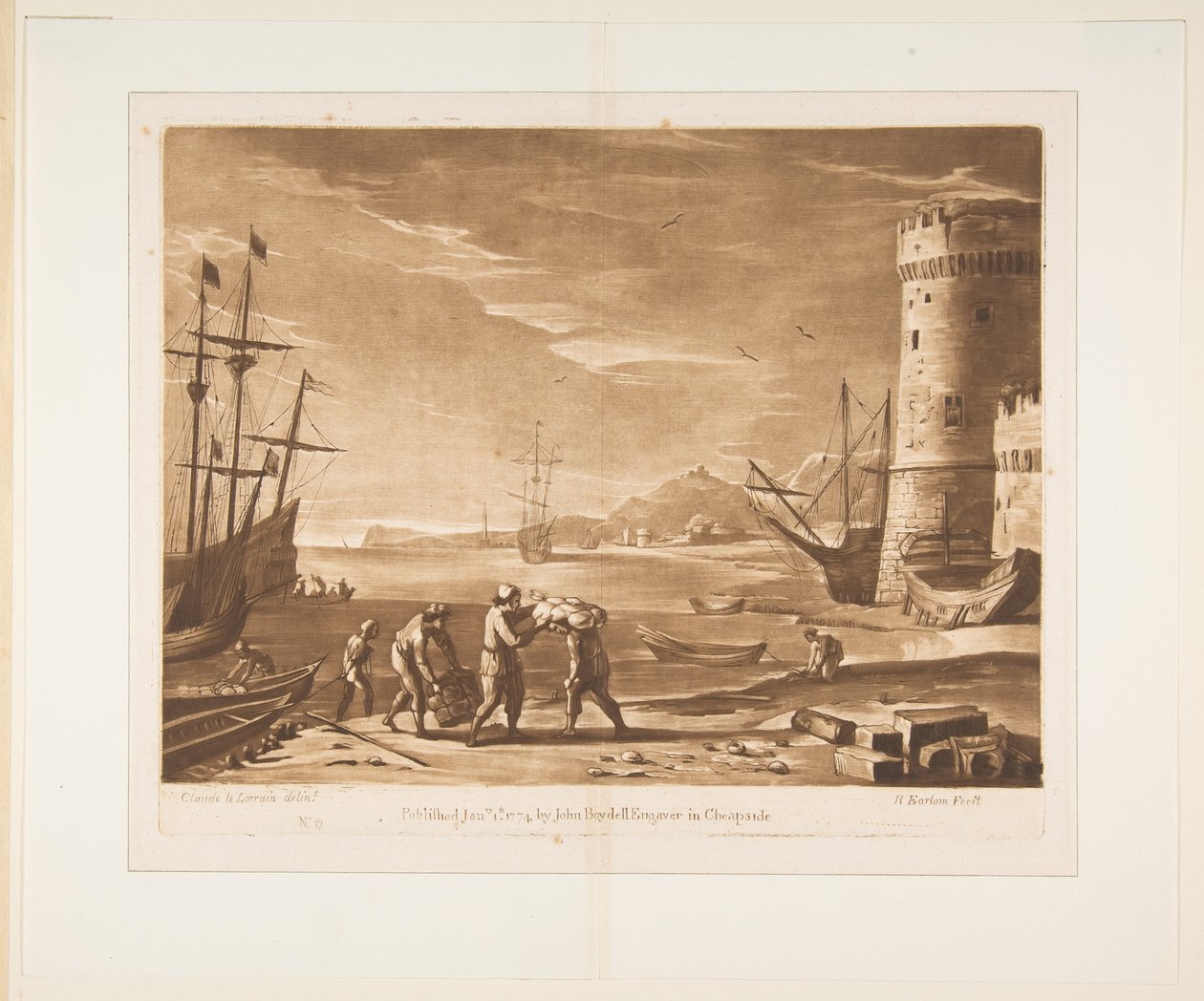 Hafen mit Seeleuten, die Waren verladen, 1774 von Richard Earlom