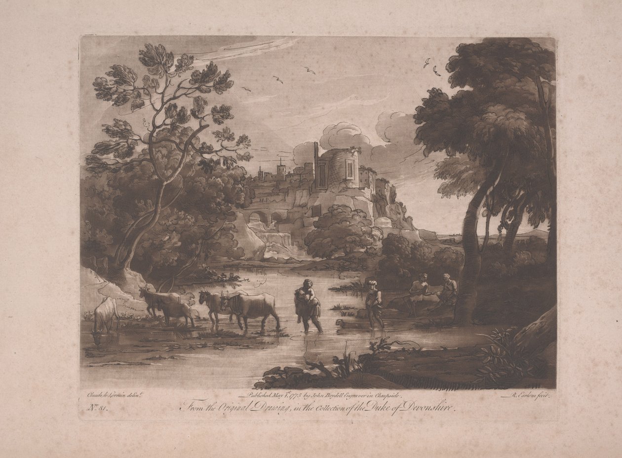 Ansicht von Tivoli bei Sonnenuntergang, veröffentlicht 1775 von Richard Earlom