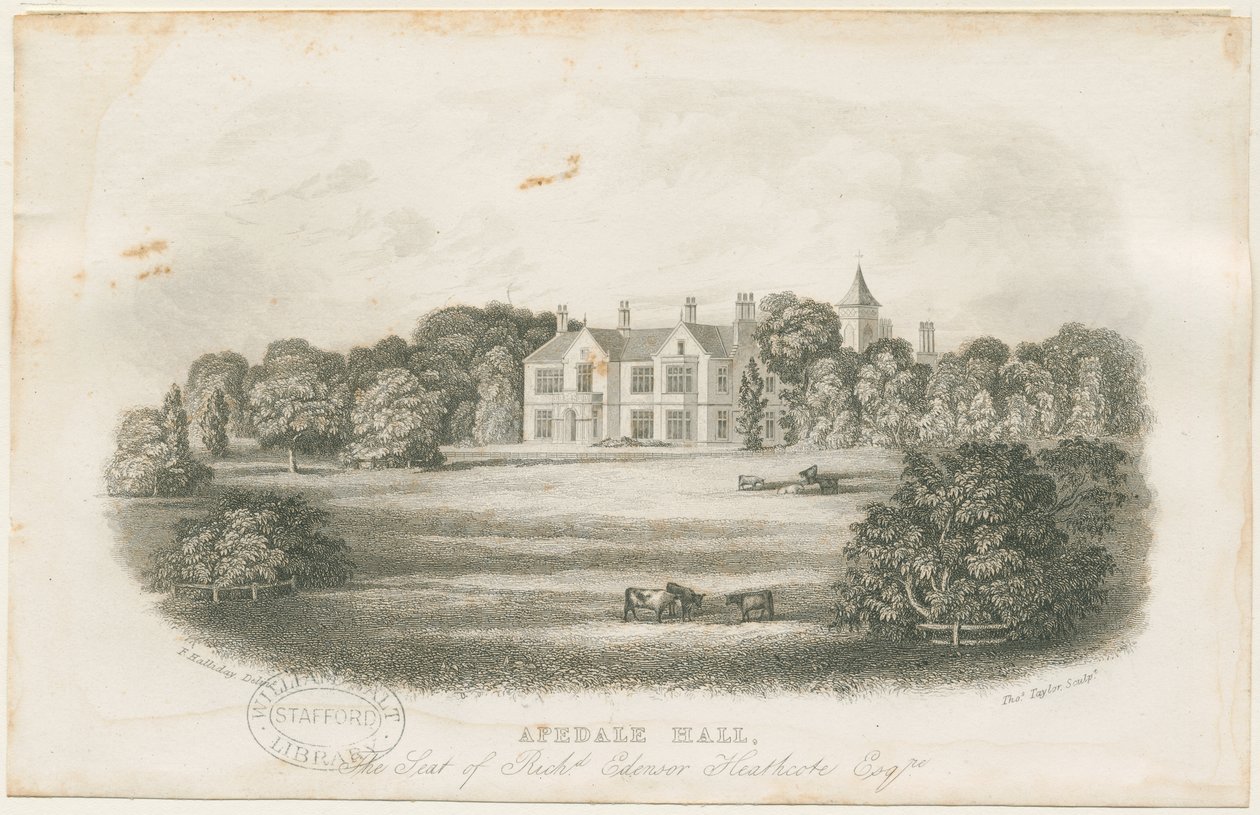 Apedale Hall Haus und Park: Stahlgravur, spätes 18. Jh. von Richard Edensor Heathcote