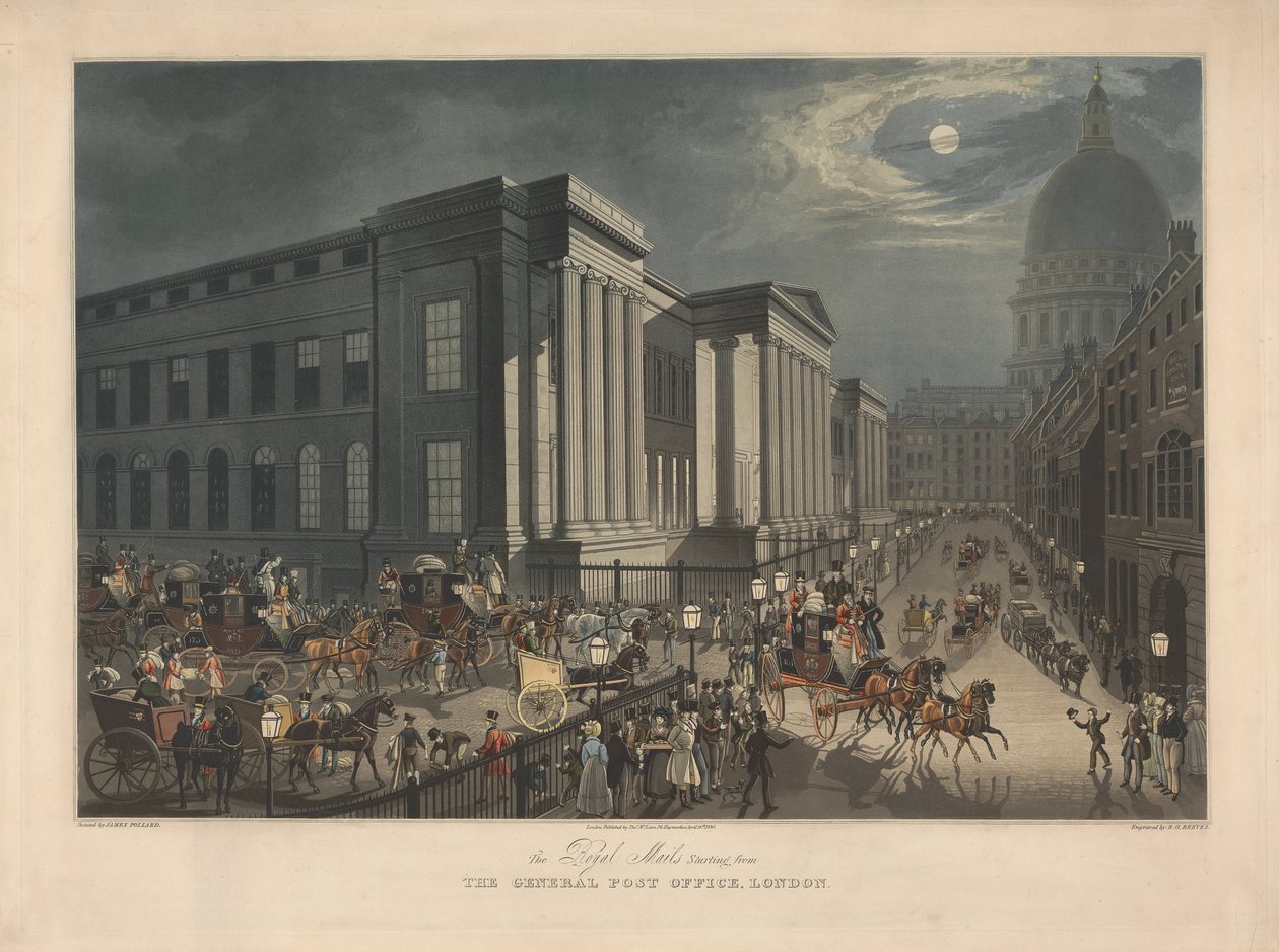 Postkutschen: Die königlichen Posten starten vom General Post Office, London von Richard Gilson Reeve