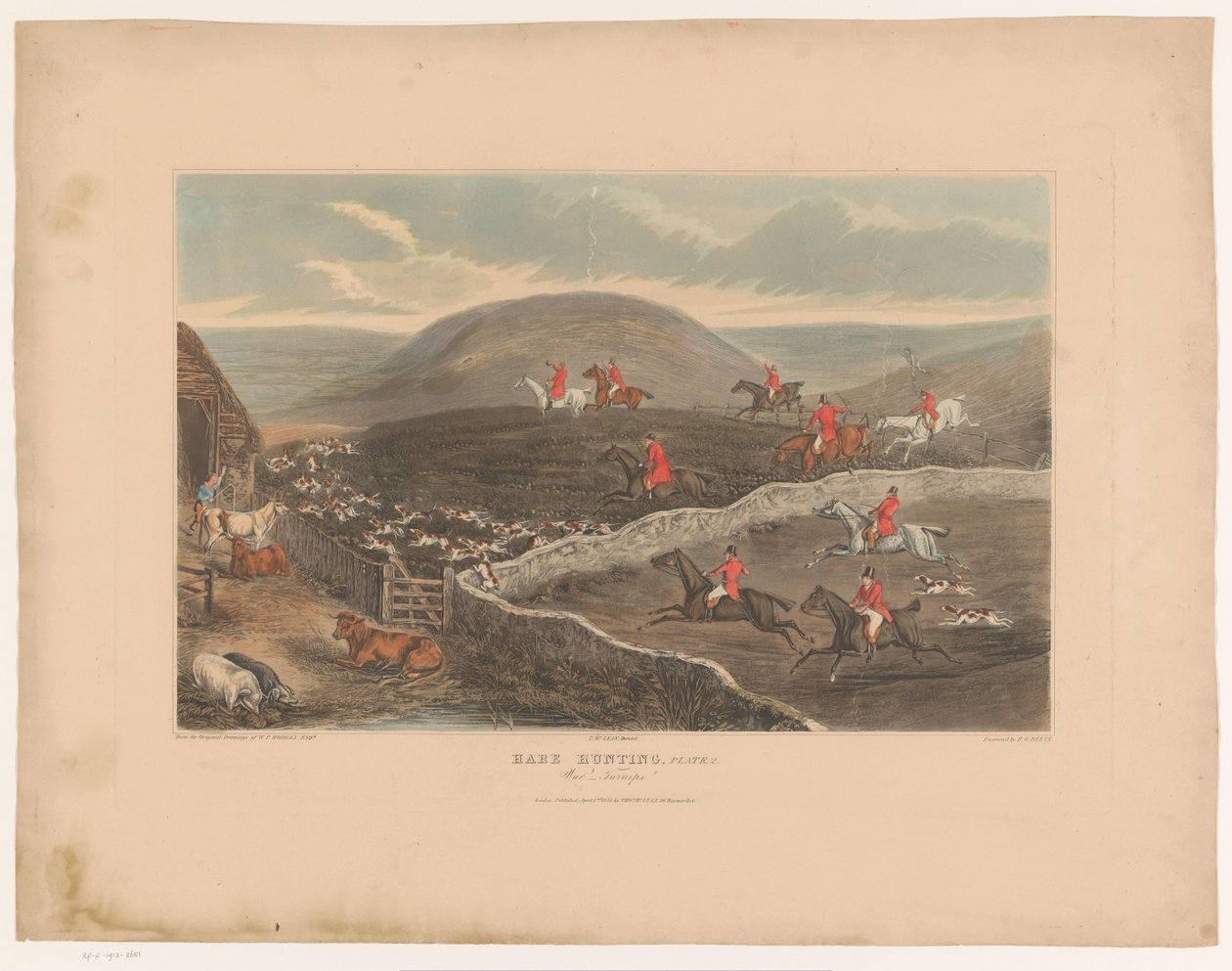 Landschaft mit Hunden und Jägern zu Pferd, die durch Felder rennen von Richard Gilson Reeve