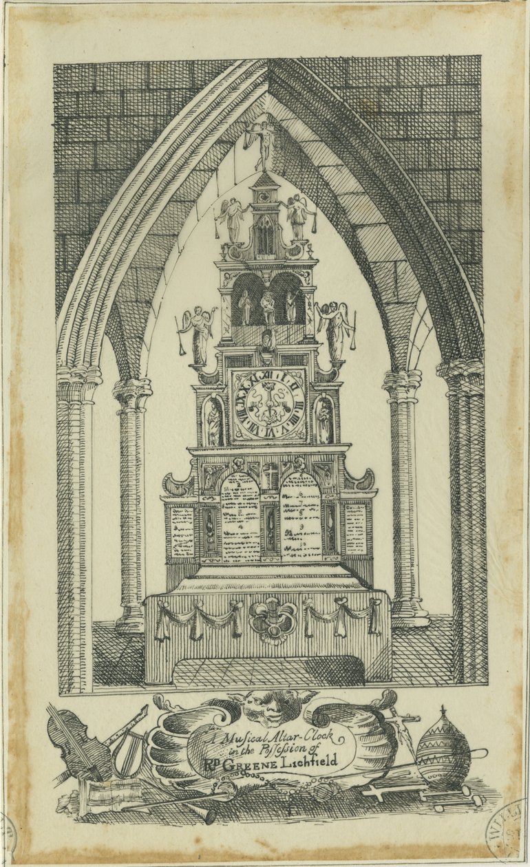 Lichfield - Musikalische Altaruhr: Tuschezeichnung, ca. 18. Jahrhundert von Richard Greene