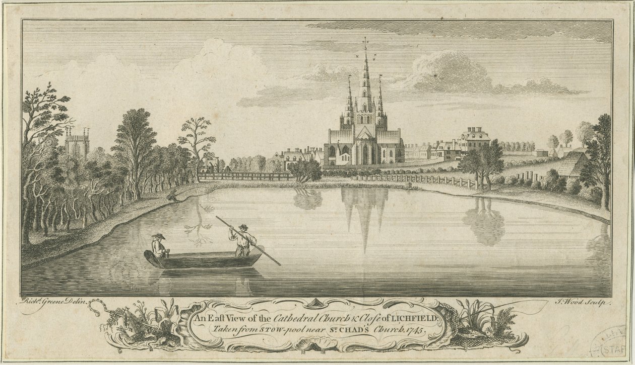 Lichfield Kathedrale und Close - Ostansicht: Kupferstich von Richard Greene