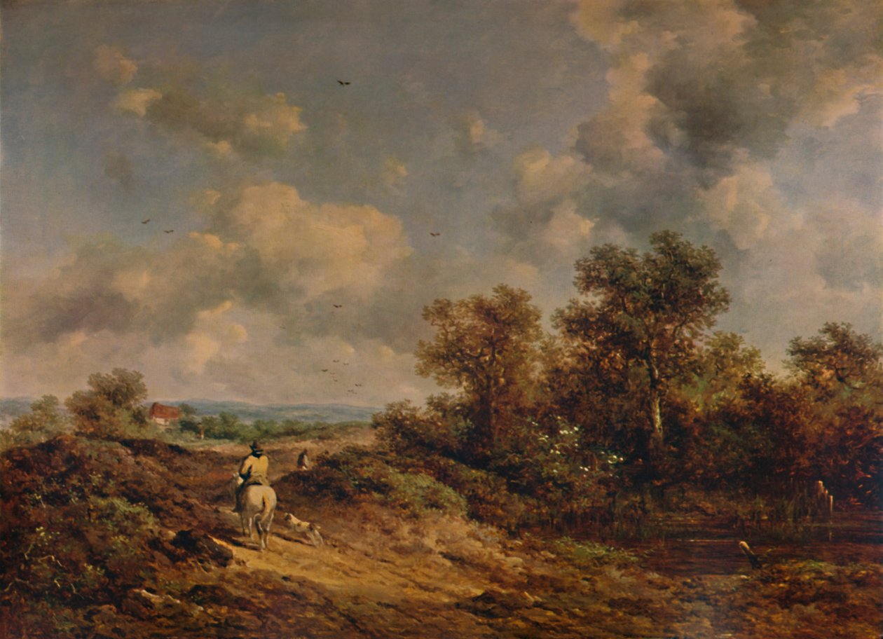 Blick in der Nähe von Sevenoaks, Kent, mit Mann auf weißem Pferd, 19. Jahrhundert, 1935 von Richard Hilder