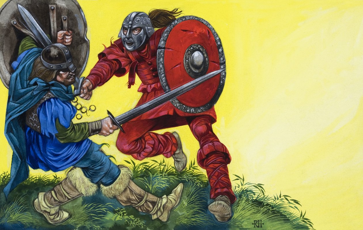 Der rote Ritter schlägt Balin mit einem mächtigen Schlag von Richard Hook
