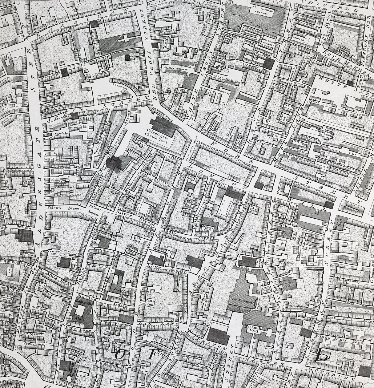 Straßenkarte von London um die Guildhall, ca. 1795 von Richard Horwood