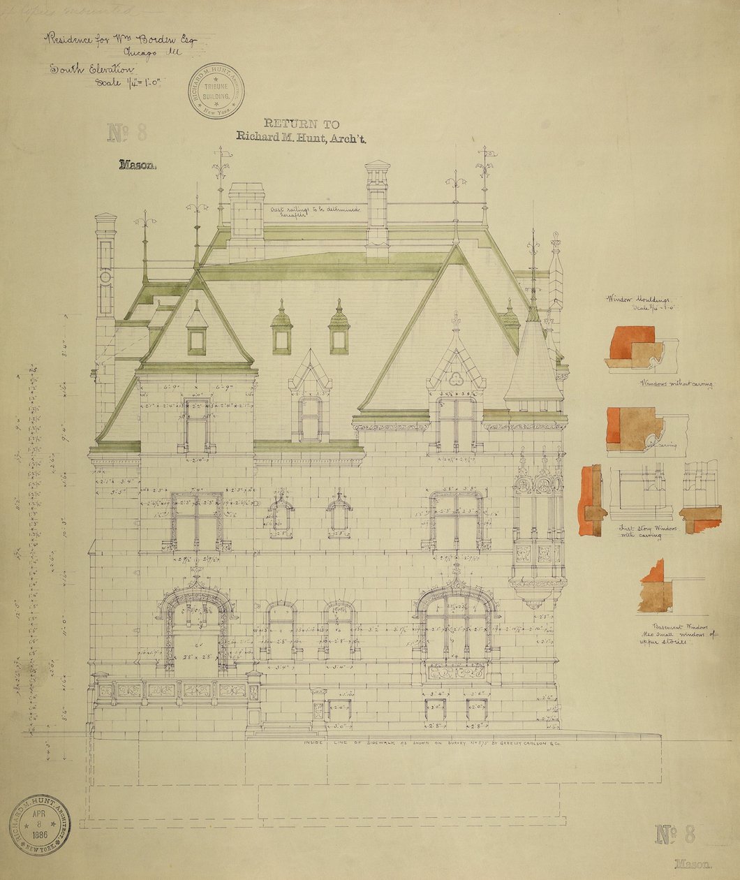 William Borden Residenz, Chicago, Illinois, Südfassade von Richard Morris Hunt