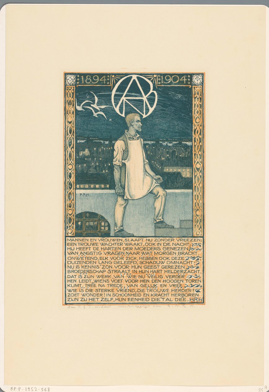 Druck anlässlich des zehnjährigen Jubiläums des Allgemeinen Niederländischen Diamantarbeiterbundes im Jahr 1904 von Richard Nicolaüs Roland Holst