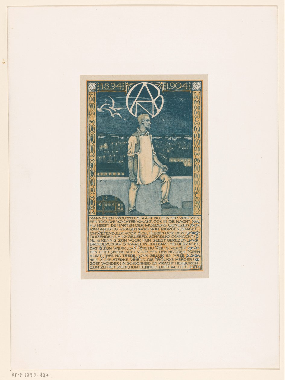 Druck anlässlich des zehnjährigen Jubiläums des Allgemeinen Niederländischen Diamantarbeiterbundes im Jahr 1904 von Richard Nicolaüs Roland Holst