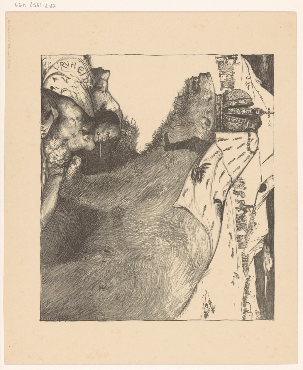 Zar Nikolaus II. von Russland auf dem russischen Bären (Der russische Bär brüllt Frieden) von Richard Nicolaüs Roland Holst