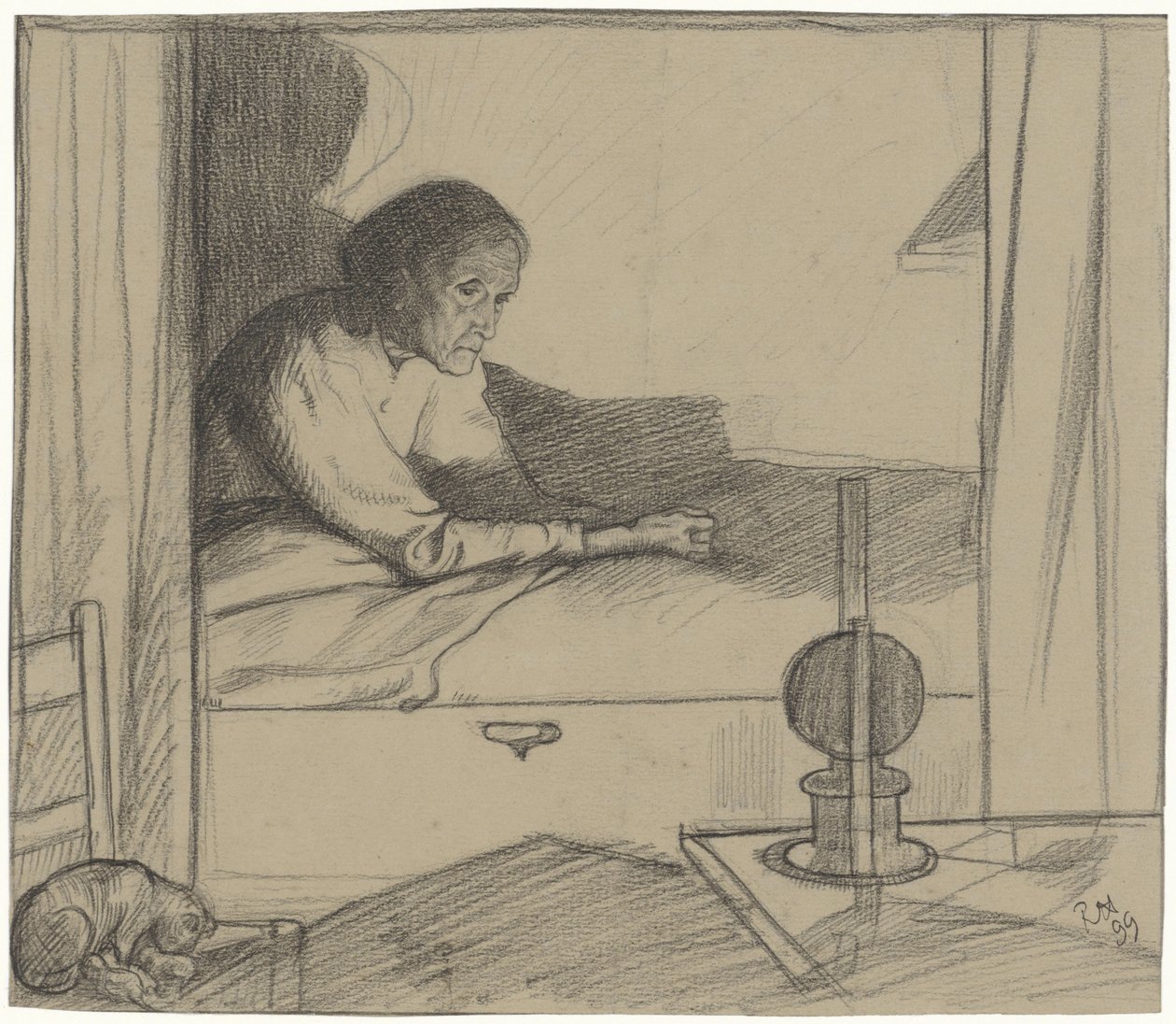 Frau Hogerhuis, sitzend im Bett (zweiter Entwurf) von Richard Nicolaüs Roland Holst