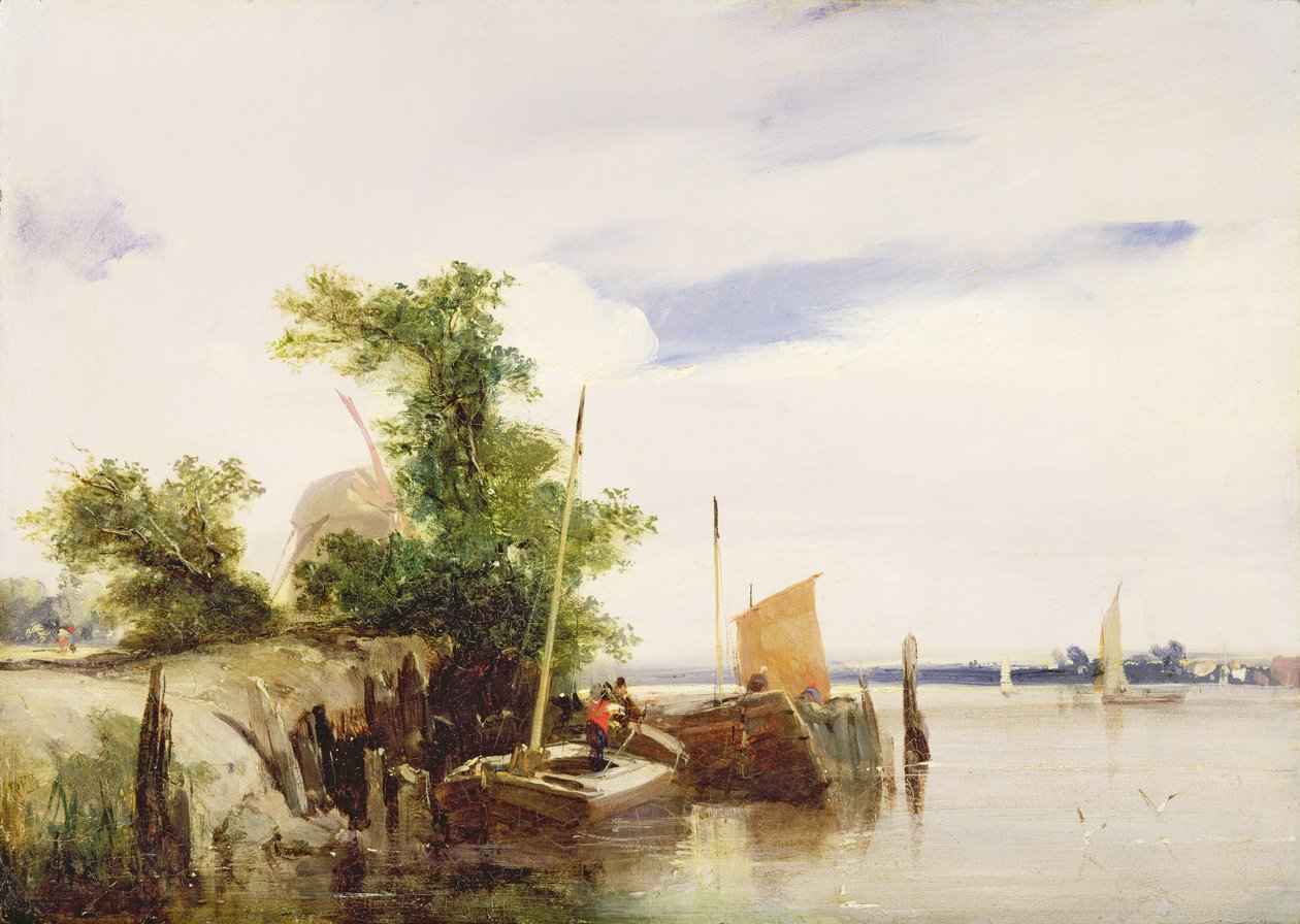 Lastkähne auf einem Fluss, ca. 1825-26 (signiert) von Richard Parkes Bonington