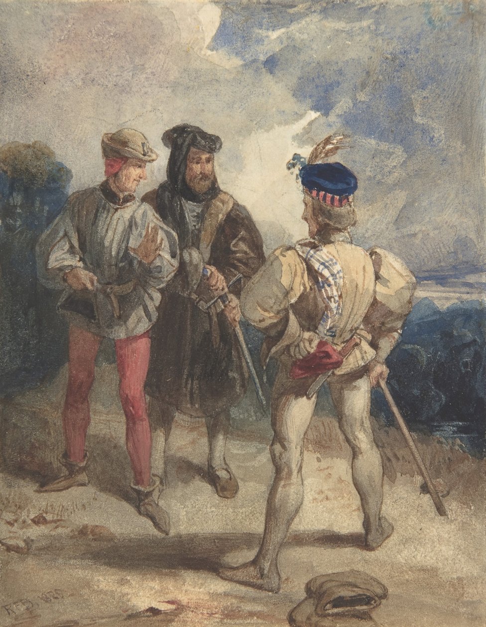 Quentin Durward und der verkleidete Louis XI recto, Studie einer männlichen Figur verso, 1825 oder 1826 von Richard Parkes Bonington