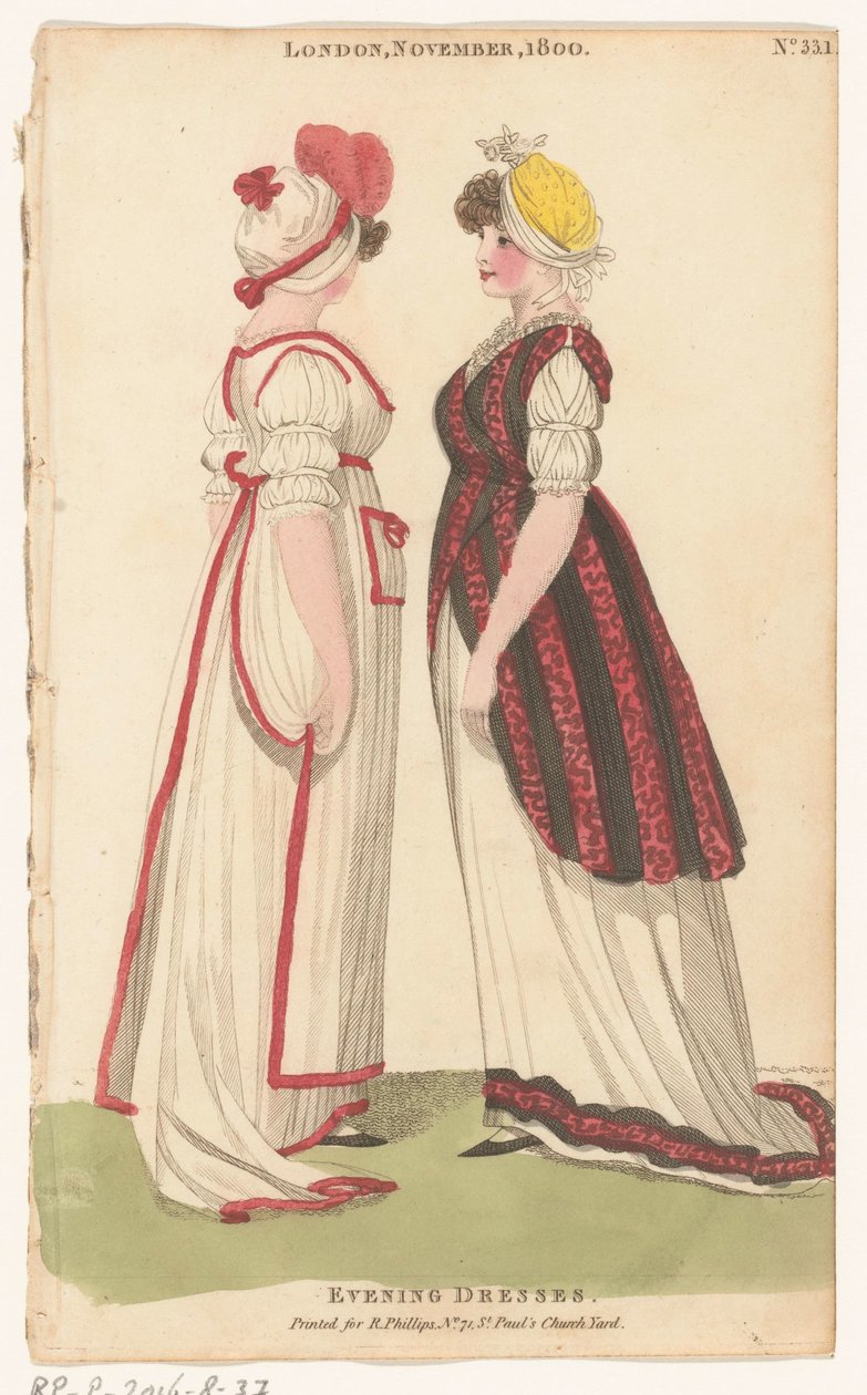 Magazin der weiblichen Mode von London und Paris, London, November 1800, Nr. 33.1: Abendkleider von Richard Phillips