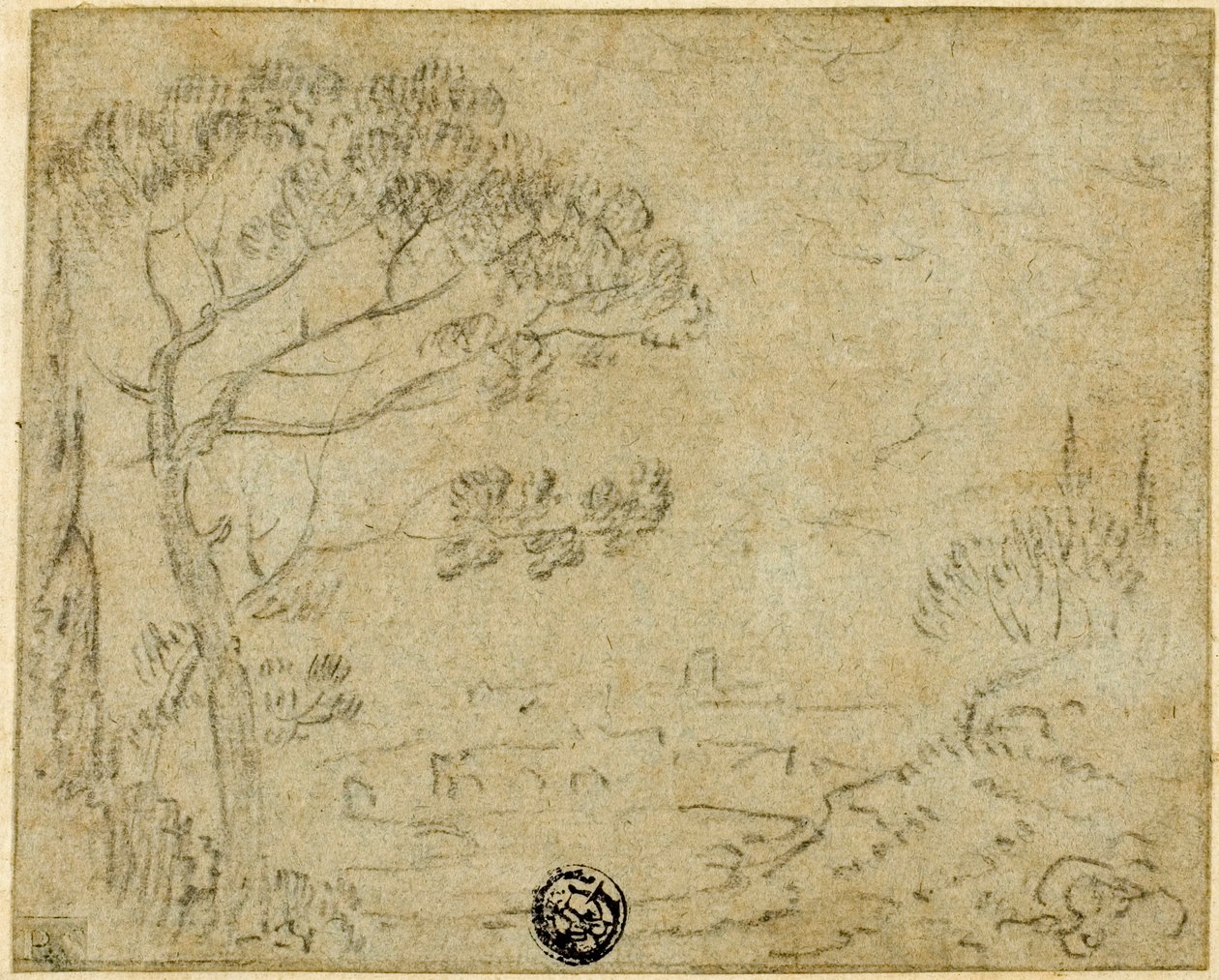 Italienische Landschaft mit Schirmkiefer im Vordergrund von Richard Wilson