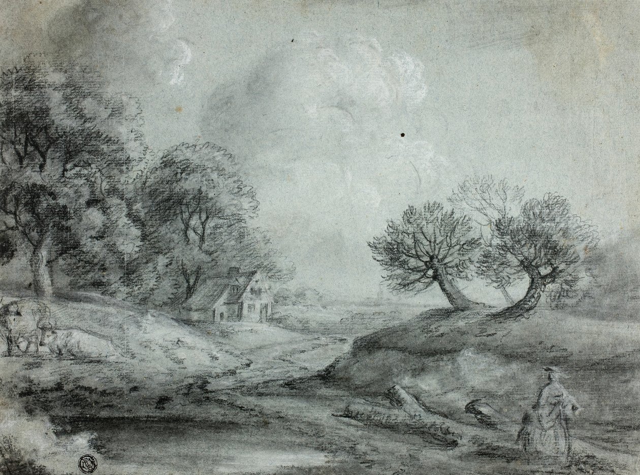 Landschaft mit Frau und Kühen (recto); Skizze einer Landschaft (verso) von Richard Wilson