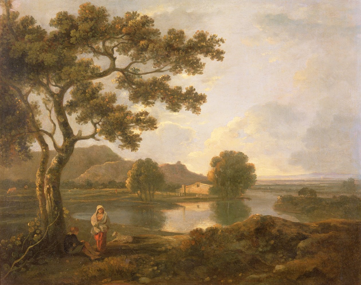 Flusslandschaft mit Bauernhaus von Richard Wilson