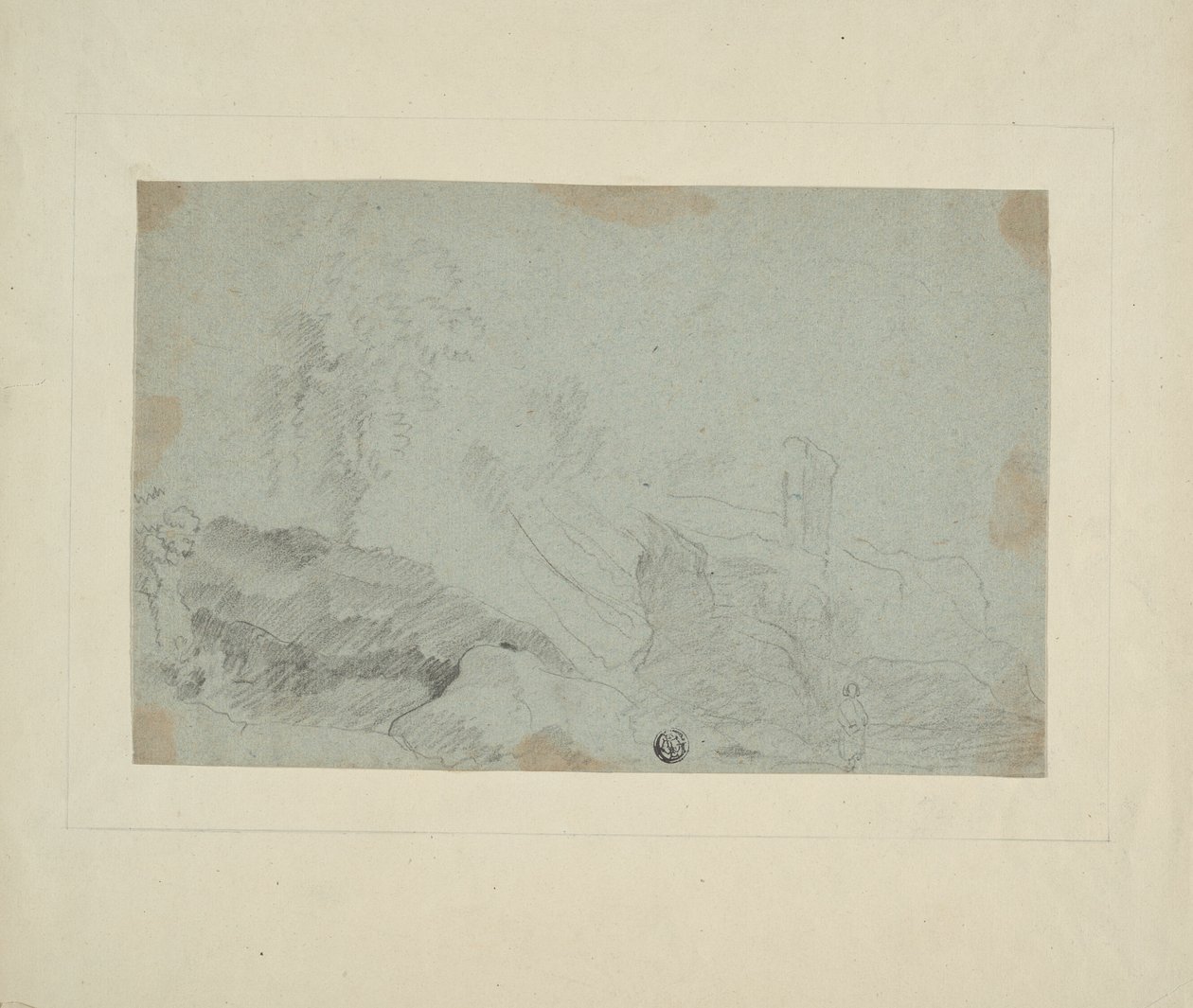 Felsige Landschaft mit stehender Figur von Richard Wilson