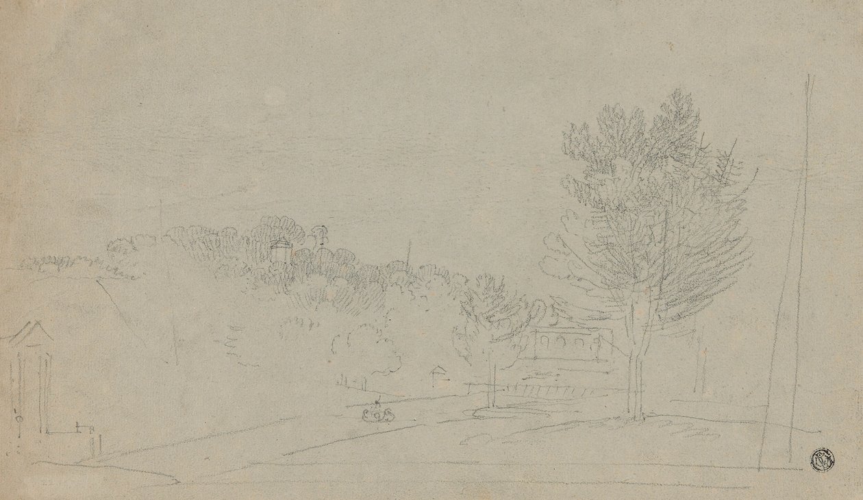 Ansicht des Wilson House und der Gärten (recto); Ansicht des Wilson House und der Gärten (verso) von Richard Wilson