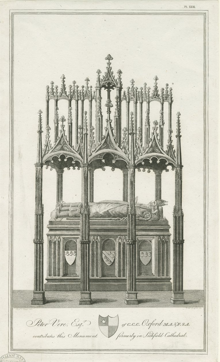Lichfield Kathedrale - Denkmal für Bischof Blythe: Gravur von Richard Woollett Basire