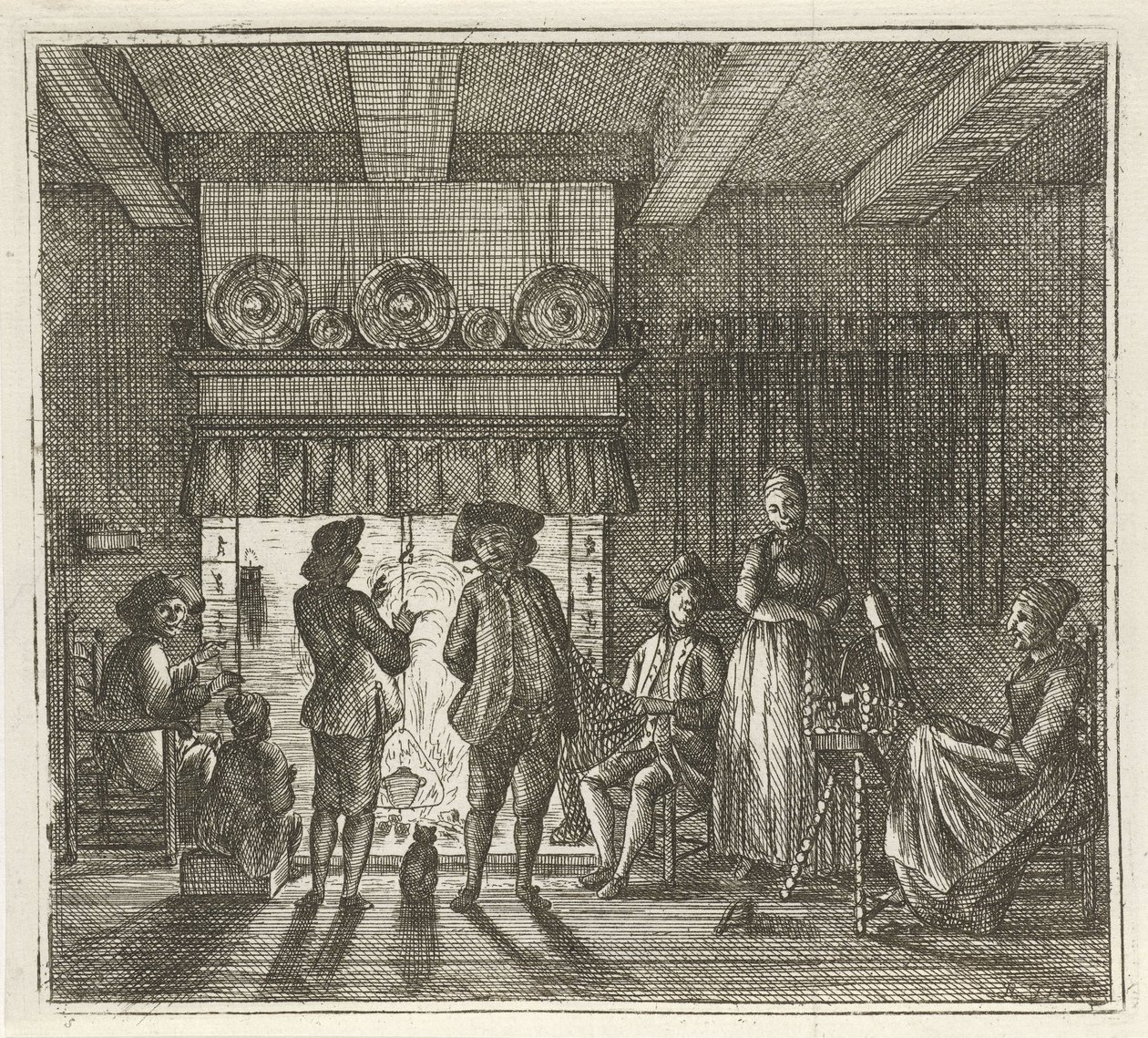 Interieur mit Figuren am offenen Kamin von Rienk Jelgerhuis