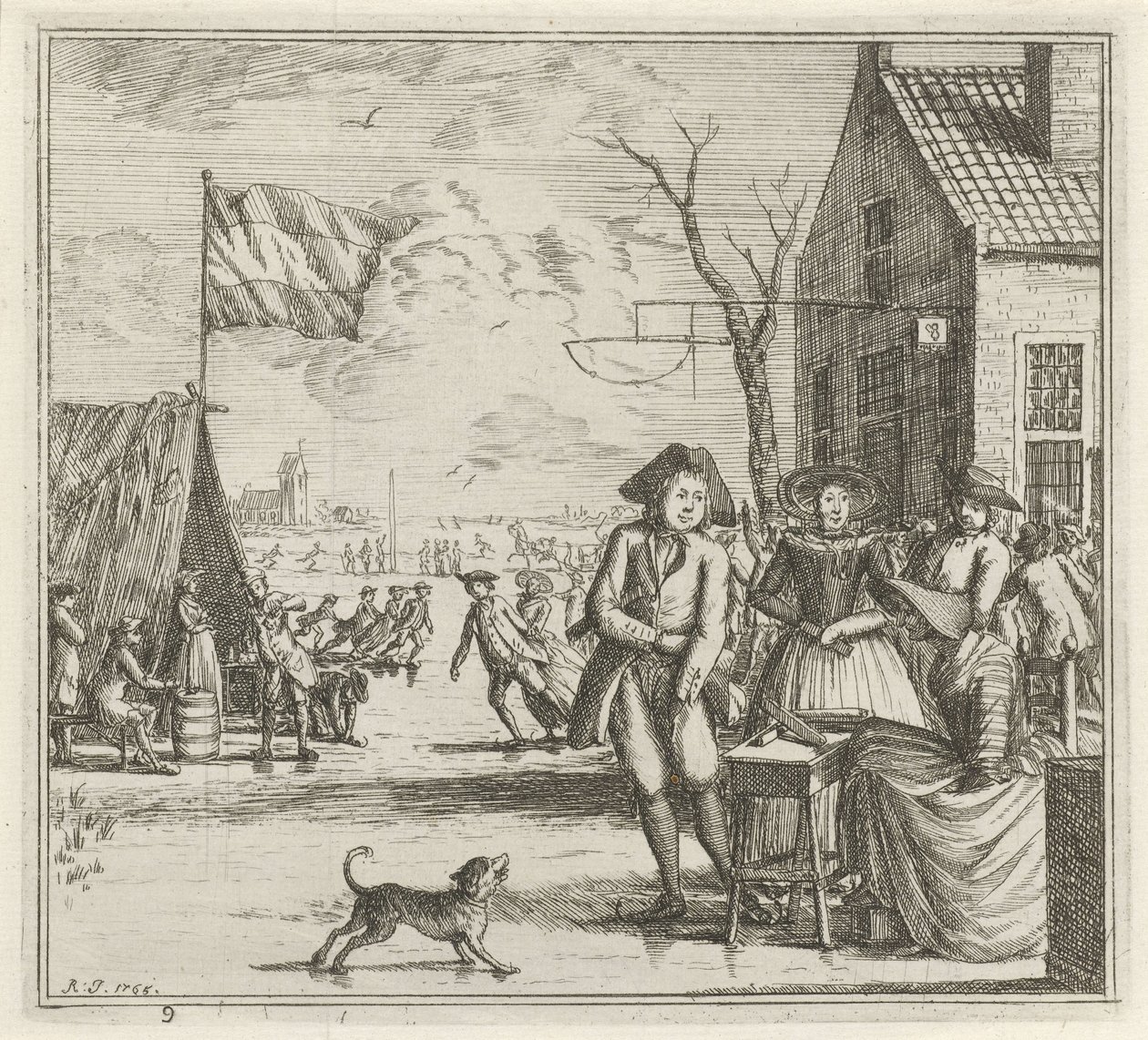 Winterlandschaft mit Gasthaus und Schlittschuhläufern von Rienk Jelgerhuis