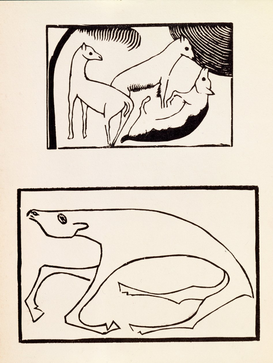 Die Tiere, Illustration aus einem Band mit Holzschnitten von sieben Künstlern, veröffentlicht von den Omega Workshops Ltd, London, 1918 von Roald Kristian