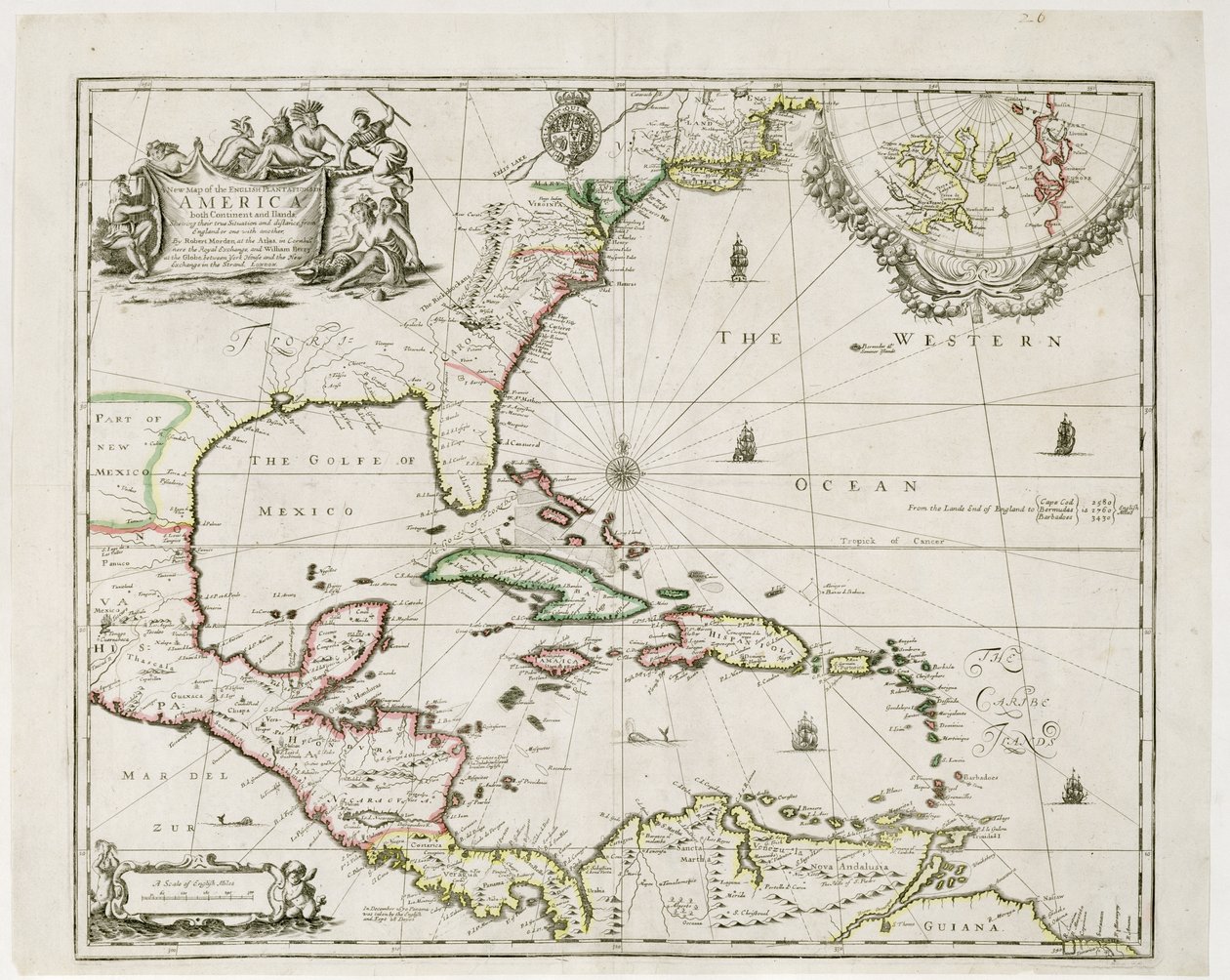Eine neue Karte der englischen Plantagen in Amerika, 1673 von Robert Morden