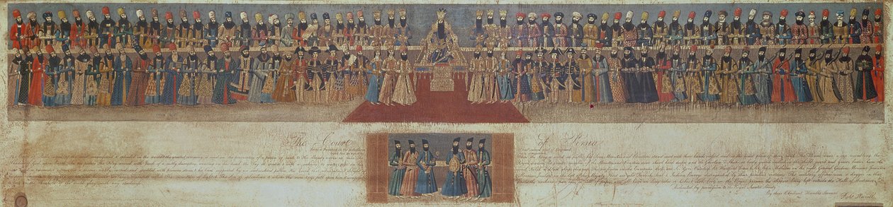 Der Hof von Fath Ali, Schah von Persien, ca. 1799, mit ausländischen Botschaftern einschließlich Sir Harford Jones und Sir John Malcolm (1769-1833) von Robert the Younger Havell